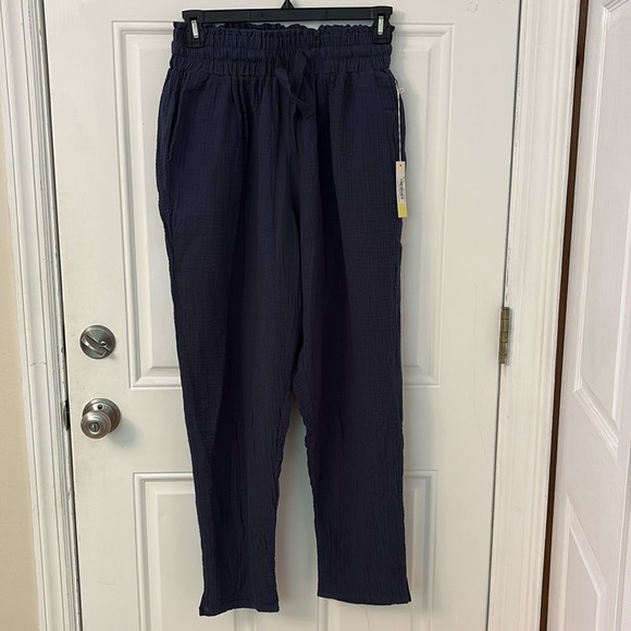 NEW SUMMERSALT The Going Places Gauze Drawstring Pant Midnight Navy Blue SZ SM - Picture 2 of 6